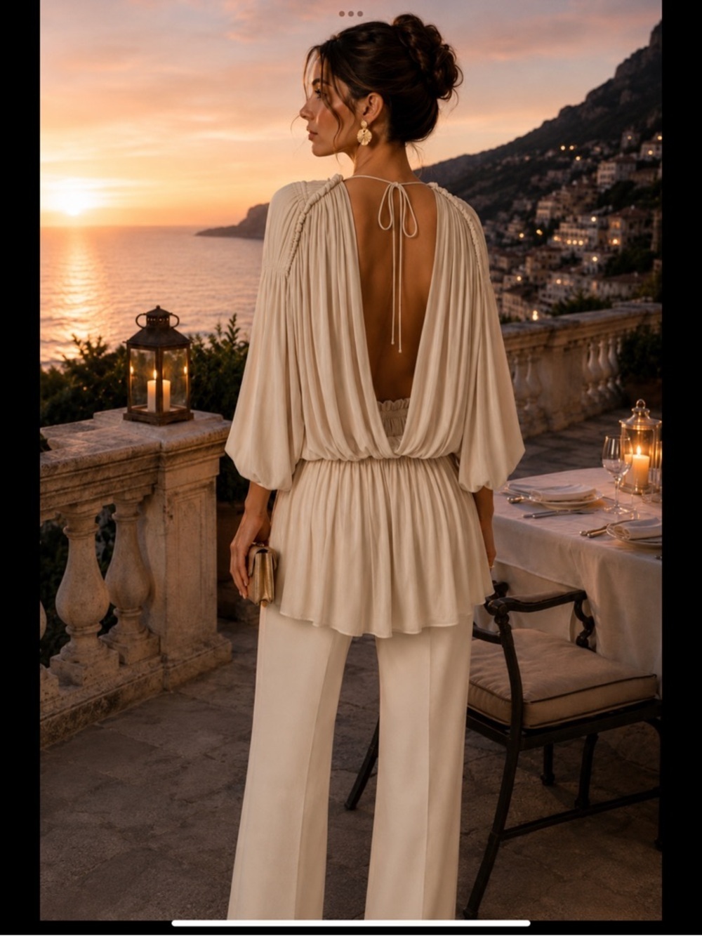 NWT L’Academie Open Back Draped Peplum Blouse Cream XS